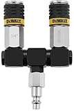 DEWALT 2-Way 360° Swivel Air Hose Splitter: Universal Couplers with Industrial Plug, 300 PSI