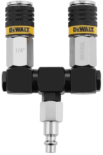 DEWALT 2-Way 360 Swivel Air Hose Splitter: Universal Couplers with Industrial Plug 300 PSI