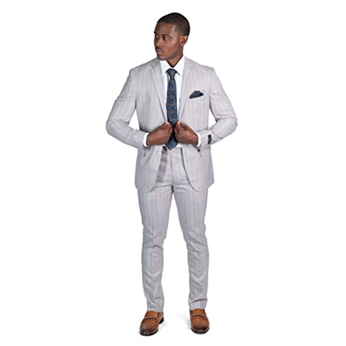 AZAR MAN Slim Fit 2 Button Pinstripe Men's Suit Notch Lapel LY79183