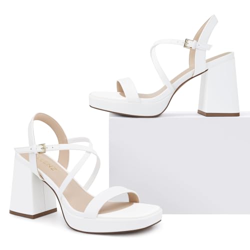 Image of CELLENZ Women Chunky Platform Heels: 3.9 Inch High Heel Prom, Wedding, Party, Square Open Toe Heeled Sandals, Strappy Comfortable Sexy Dressy Shoes