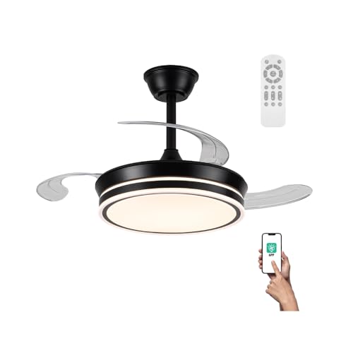 Ventilador LED aspas plegables Miso Mini Evo Negro 46W con Memoria de encendido, Mando a distancia CCT 3000-4000-6000K, Intensidad Regulable, Silencioso