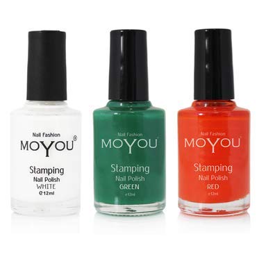 Moyou Nails - Juego de 3 esmaltes de uñas, color blanco, rojo y verde para crear hermosos diseños de arte de uñas.