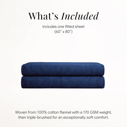 Image of Tribeca Living Queen Flannel Fitted Sheet 170 GSM Brushed Cotton - Extra Deep Pocket Fits Mattresses up to 24 Inches - Warm and Cozy for Cold Nights in Dark Blue