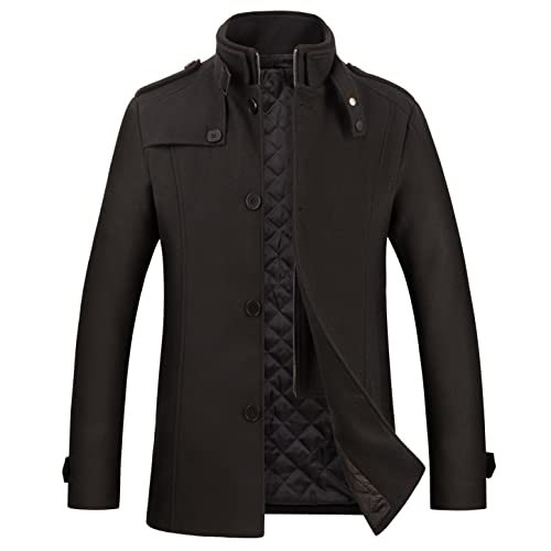 Image of WULFUL Men's Wool Blend Winter Coat Slim Fit Short Trenchcoat Warm Business Jacket with Detachable Soft Wool Scarf