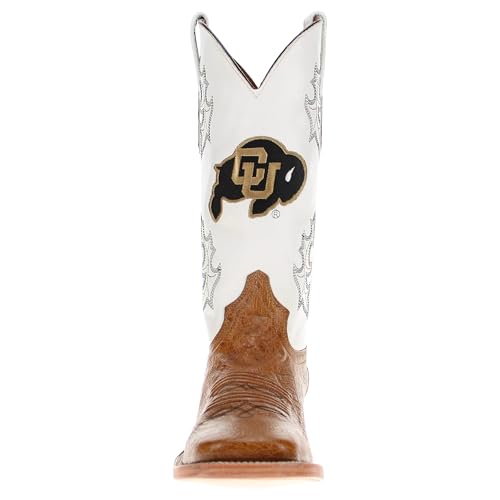Image of Vaccari Men's Brooks Genuine Smooth Ostrich Leather NCAA Athletics Embroidery Western Cowboy Boots