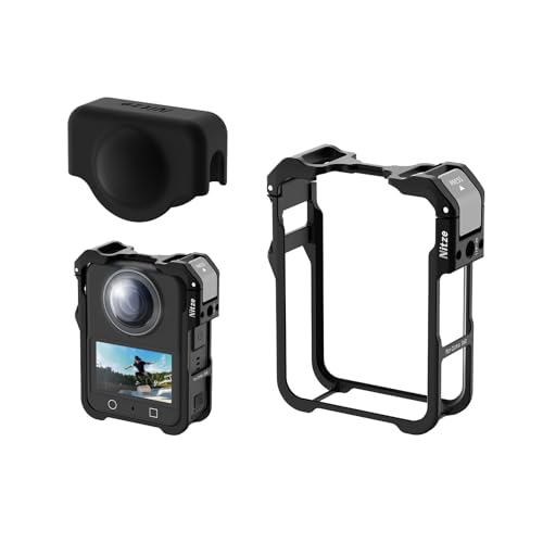 Nitze Cage pour Caméra pour DJI Osmo 360, Métallique Cage Osmo 360 avec Griffe Intégrée, Cache-Objectif en Silicone - T-D06B