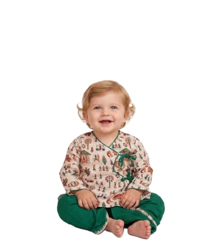 Image of A.T.U.N. (ALL THINGS UBER NICE) Baby Boys Warli Print Dhoti Kurta Set | 100% Cotton Ethnic Wear Set with Soft Comfortable Fit | Traditional Festive Outfit for Infants