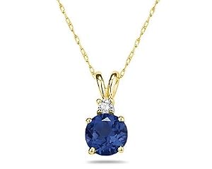 SZUL 6 mm Ohrstecker rund Saphir und Diamant Anhänger in 14 K Gelb Gold
