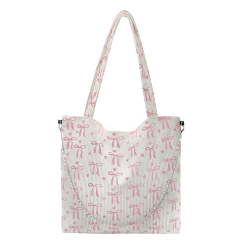 Sac fourre-tout en velours côtelé rose avec nœud élégant YAMEIZE pour femmes