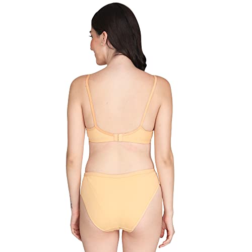 Image of Non Padded Bra Panty Set - Made of Pure Cotton Full Coverage Non Wired Seamless Pushup Soft Cup for T-Shirt Saree Dress Sports Garment for Daily Use Everyday