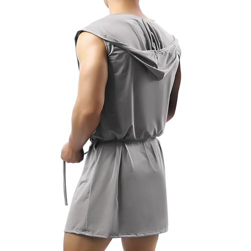 PURFUN Mens Sexy Hooded Sleeveless Robe Bathrobe Summer Shower Spa Beach Body Cover Up Sleepwear Lingerie Housecoat Nightgown2