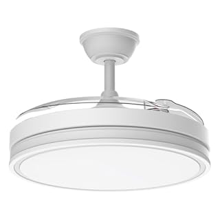 Airwit 106cm Ventilatore da Soffitto con Luce e pale retrattili, Silenzioso Lampada Ventilatore da Soffitto con Telecomando e Motore DC per Camera da Letto, Cucina, Soggiorno, 6 Velocità (Bianco Pro)