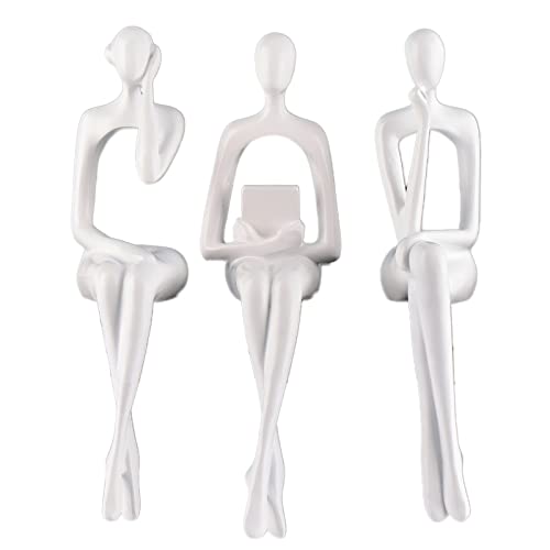 Statue Assise du Philosophe - Sculpture Abstraite Blanche de Style Minimaliste - Décoration pour Étagères - Collection en résine pour la Maison, Le Bureau,...