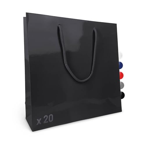 Verpackungswelt Geschenk-Tüten 20 Stück | Glänzende Papier-Tüten mit Henkel | Geschenk-Tüte 30x10x30 cm | Papier-Tüte ideal für Geburtstag, Weihnachten, Einzug & Mitbringsel | Schwarz
