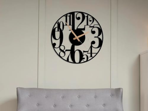 Image of Designer Metal Wall Clock for Living Room | Antique Stylish Fancy Decorative Big Size Wall Watch for Bedroom, Office, Kitchen, Dining, Hall and Decor (Black(ST-23), 60CM)