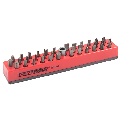 OEMTOOLS 24146 36 Piece Magnetic Hex Bit Holder, Hex Bit Organizers, Magnetic Organizer Mounts to Metal Surfaces, Non Marring Hex Bit Storage, Red