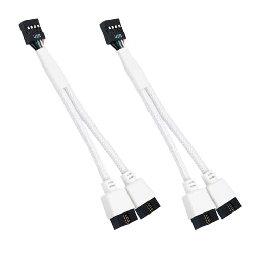 Adaptateur USB 2.0 9 Broches pour Carte Mère, 2 pcs USB Header Splitter Interne 1 vers 2, Répartiteur USB 9-Pin avec Gaine Nylon, Câble Extension USB...