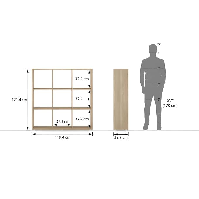 Image of Amazon Brand - Solimo Engineered 9-Cube Wooden Bookcase Shelf - Open Storage Organizer Rack for Living Room, Bedroom & Office - Oak Finish (121.4 x 119.4 x 29.2 cm) -DIY