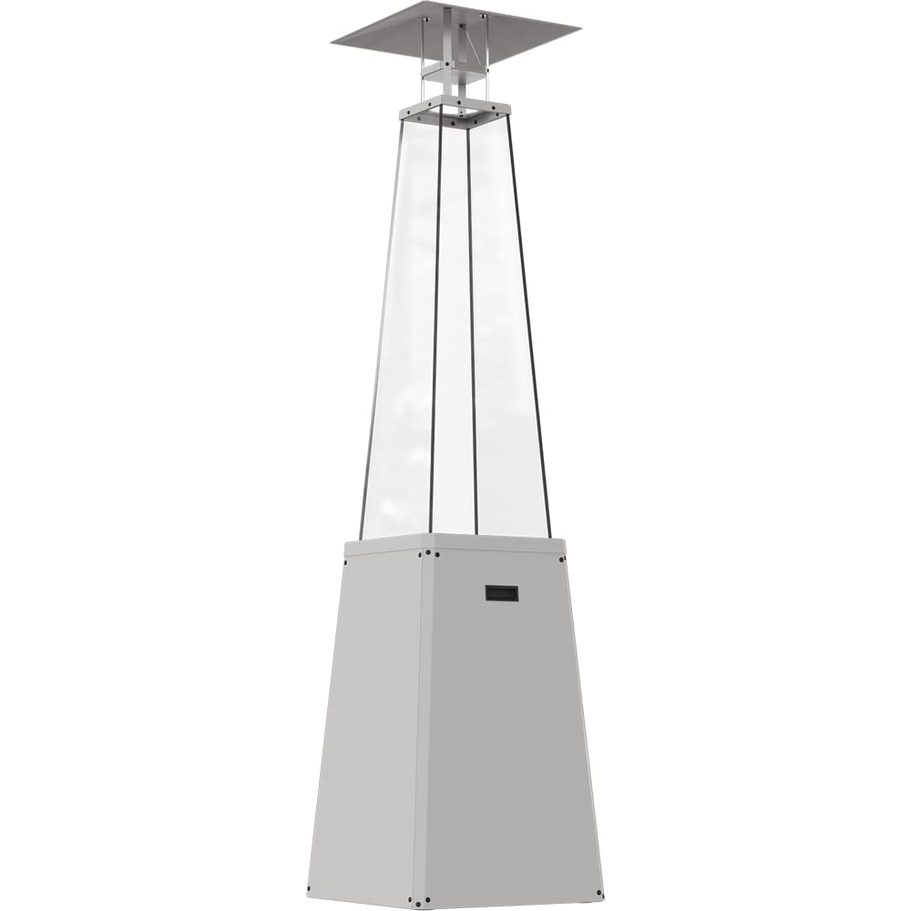 KRATKI Umbrella BS grzejnik gazowy 12 kW do ogrodu, propan, butan G30 / 50 mbar, biała stal i szkło, zestaw z rurą i reduktorem