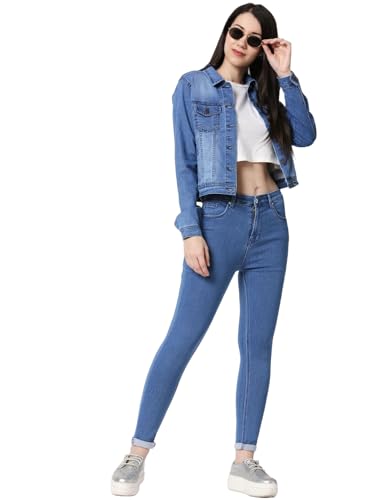 Image of TWGE - Women's Mid Rise Skinny Fit Jeans - Single Button, Stretchable Denim Pants - Ankle Length - Stylish Casual Wear