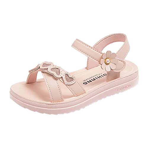 Heart Leatherette Sandals for Kids Girls Summer Soft Footbed Open Toe Princess Sandals Dress Shoes (Pink, 12 Little Child)