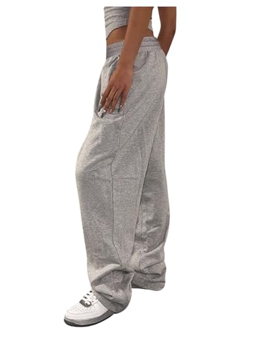 SweatyRocks Women's Baggy Wide Leg Pants Casual Elastic High Waisted Pants with Pockets4