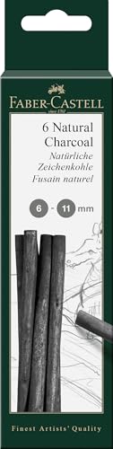Faber-Castell 129398 - Carboncino da disegno Pitt naturale, 6 carboncini naturali per disegno, diametro 6-11 mm