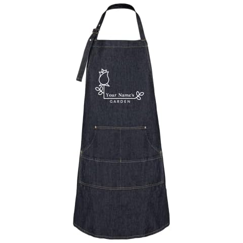 Hot4TShirts Gardening Apron with Pockets for Women & Men — Custom Denim Apron — Personalized Garden Gifts (Indigo Denim (White)) Cover