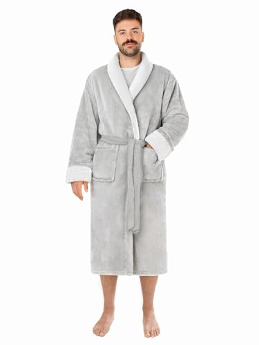 LEBENGOOD Peignoir d'hiver pour homme Hiver Coralina Robe de Chambre Peignoir de maison polaire Sortie de Bain Chaude doux en microfibre OEKO-TEX,Perla M