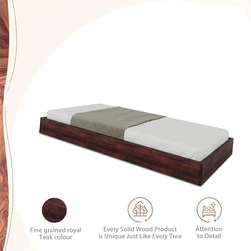 Image of CRAFT D ARTS Sheesham Wood Low Height Single Size Bed Without Storage | Wooden Single Bed | Space Saving Low Floor /Lying /Rise /Level /Profile Cot Bed for Bedroom | Bryan, Dark Brown