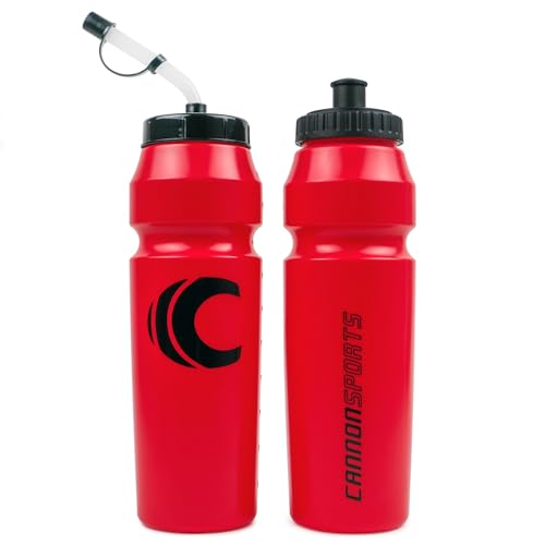 Image of Cannon Sports 1 Liter Sports Water Bottle, BPA-Free, 34 Oz Capacity, Large Mouth, 2 lids (Straw and Squeeze), Great For Helmet Sports Such As Hockey, Lacrosse, Football, Boxing (Red)