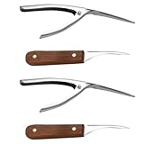 TOGEVAL 4 Piezas de Pelador y Desvenador de Camarones de Acero Inoxidable Mango de Madera Herramienta para Limpiar Caparazones y Líneas de Camarón Utensilio para Mariscos en Cocina