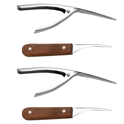 NUOBESTY Outil pour Décortiquer Les Crevettes 4 Pièces Lot Comprenant 2 Couteaux en Bois de Noyer et 2 Éplucheurs en Acier Inoxydable Poignée Ressort Intégré Conception Robuste et