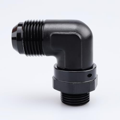 Image of AC PERFORMANCE Black Aluminum 90 Degree -12 AN AN12 Male Flare to -10 AN Male Swivel Fitting Adapter With AN10 O-ring ORB Port
