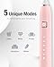 7AM2M Sonic Electric Toothbrush with 6 Brush Heads for Adults&Kids, One Charge for 120 Days, Wireless Fast Charge, 5 Modes, 40000VPM Powered Toothbrush, 2 Minutes Built in Smart Timer -Pink