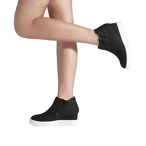 DREAM PAIRS Women's Wedge Heel Ankle Boots, Designed for Comfort, Zippers for Easy Wear, Reliable Grip, 2.35-Inch Elevation, Casual Style, Size 9.5,Black,WEDGE-SNKR-2