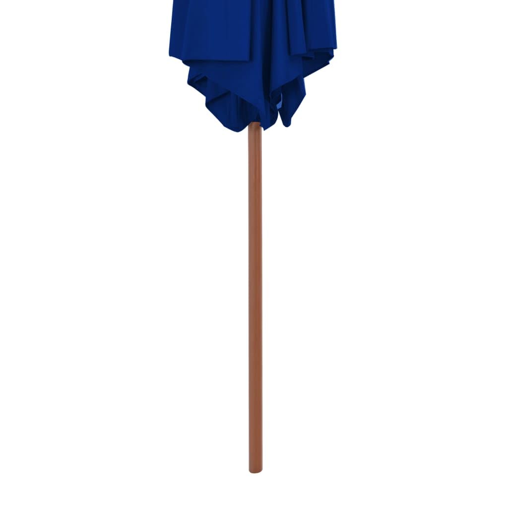 Ombrellone con palo in legno, 270 cm, blu, protezione UV, resistente alle intemperie, pieghevole, antivento, per balcone, terrazzo, esterno, ombreggiante, robusto, durevole, facile da usare