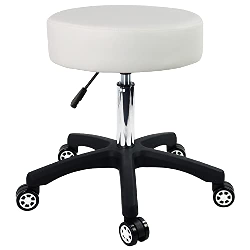 FURWOO 38CM Siège Grand Tabouret Roulant avec Roues Silencieuses pour Salon Massage Spa Coussins Épaississants Ronds Tabouret de Magasin(Blanc) Cover