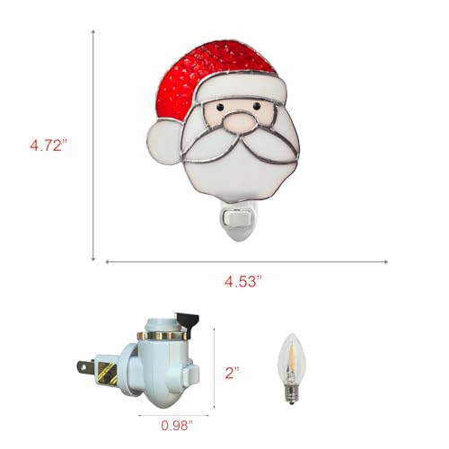 Image of CHEZBABY Stained Glass Night Light Plug into Wall Lamp Decorative Accent Nightlight for Hallway Bedroom Bathroom Kitchen Home Decor(Christmas Santa)