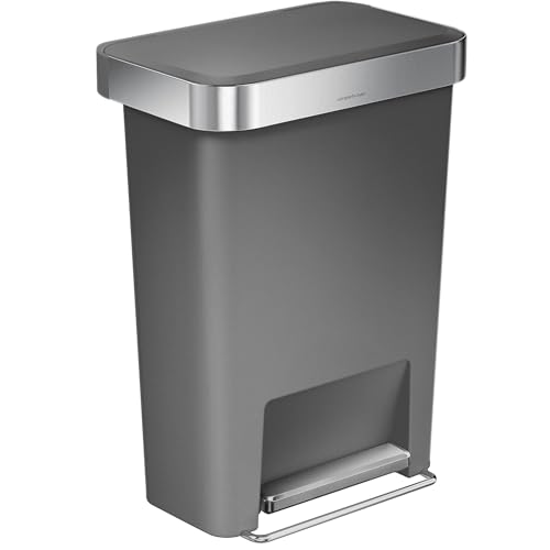 simplehuman 45 Liter / 12 Gallon Rectangular Kitchen Step Trash Can with Soft-Close Lid, Grey Plastic