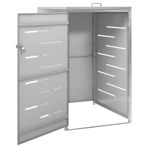 Single Wheelie Bin Shed Stainless Steel Frame Galvanized Steel Panel 27.2\"x30.5\"x44.3\" Outdoor Trash can Enclosure Waste Container Enclosure Garbage bin Surround Easy Assembly Backyard Trash