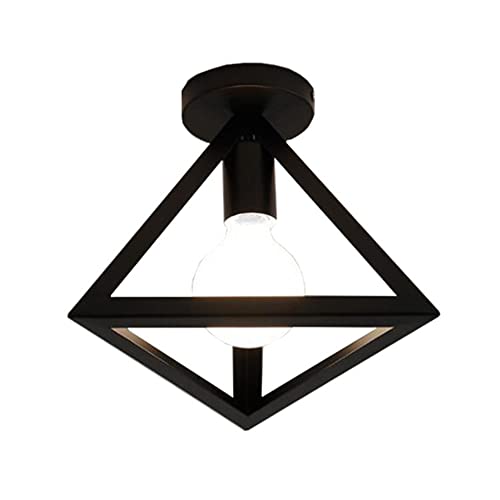 E27 Metal Moderne Suspensions Luminaire, Lampe de Plafon Vintage Abat-jour de Style Géométrique en Fer Noir, Rétro Industrielle Plafonnier Forme Cage, Pour Chambre Salon Restaurant (A) Cover