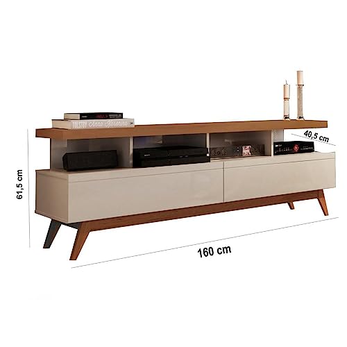 Rack Para TV Até 60 Polegadas 160cm 2 Gavetas 4 Nichos Vivare Giga Móveis Off White/Freijó
