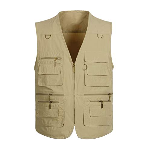 LHongBin- Weste Leichte Taschen Herren Mesh-Quick-Dry Weste, Angeln Journalist Reise Multi-Taschen Vest Jacket Men Plus Size, Sport Outdoor-Produkte (Color : Beige, Size : 4XL) Cover