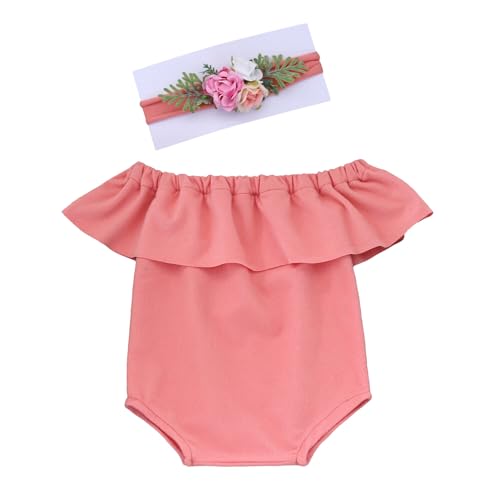 Surakey Newborn Photography Outfits Girl Dress Infant Cute Rompers Summer Newborn with Flower Headband Photography Props (Skin Peach)