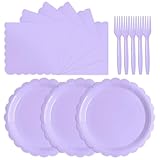 Tyzarglef 105PCS Paper Plates and Napkins Set,7 Inch Scalloped Disposable Tableware with Forks for Birthdays, Garden Parties & Outdoor Events,Serves 35 (Light Purple)