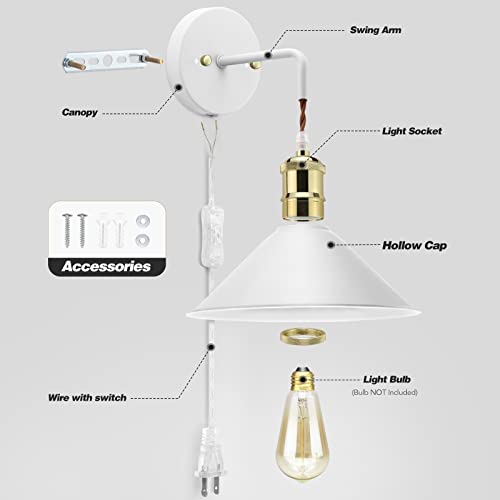 Image of KEWANNO Plug in Wall Sconces, 2PACK Wall Lamp with Plug in Cord, Plug in Wall Light Sconces, Sconces Wall Lighting Plugin, E26 Modern Wall Light Fixtures (White)