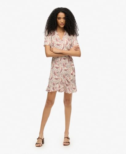 Superdry Para Mujer. W8011877A Vestido Mini Cruzado Estampado Ss Beige (36), Casual, Viscosa, Manga Corta - 2