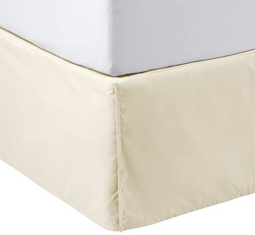 Image of Amazon Basics Lightweight Pleated Bed Skirt, Queen, Beige, Wrinkle Resistant, Fade Resistant, Machine Washable