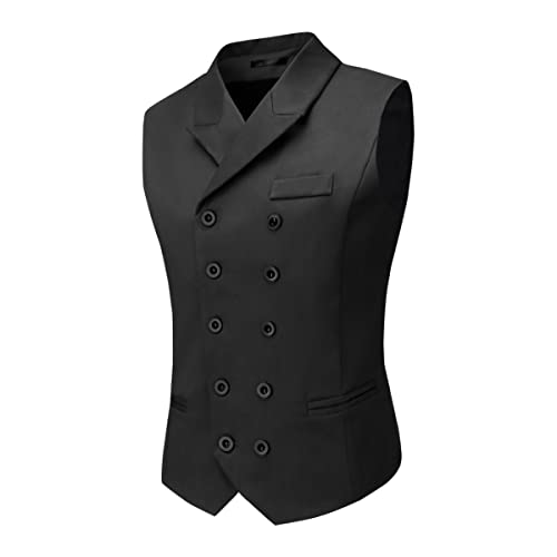 Boyland Men's Double Breasted Business Wedding Vests Dress Waistcoat 10 Buttons Closure V-Neck Suit Vest Slim Fit Plus Size2